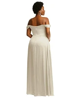 Dessy Collection Plus Size Off-the-Shoulder Flounce Sleeve Empire Waist Gown with Front Slit