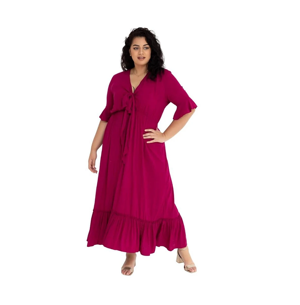 Women's Plus Size V-Neck Tie Front Nicole Maxi Dress