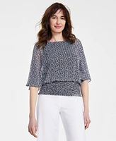 Sam & Jess Women's Round-Neck 3/4-Sleeve Smocked-Waist Blouse