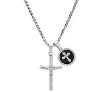 Steeltime Men's Silver-Tone Cross & Round Pendant Necklace, 24"