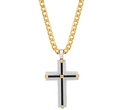Steeltime Men's 18K Gold Plated Tri-Tone Cross Pendant Necklace, 24"