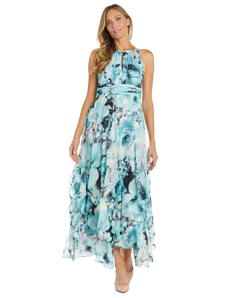 R & M Richards Women's Floral Print Halter Gown