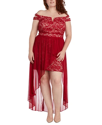 Morgan & Company Trendy Plus Size Lace Off-The-Shoulder Dress