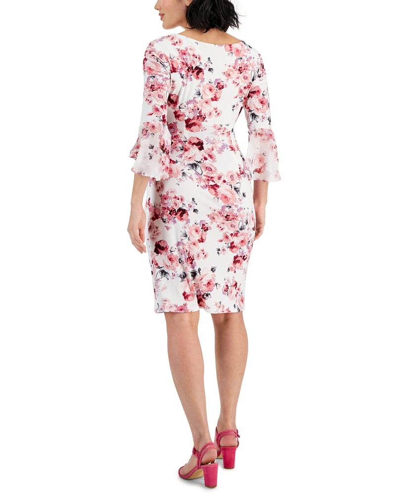 Connected Petite Printed Elbow-Sleeve Sheath Dress