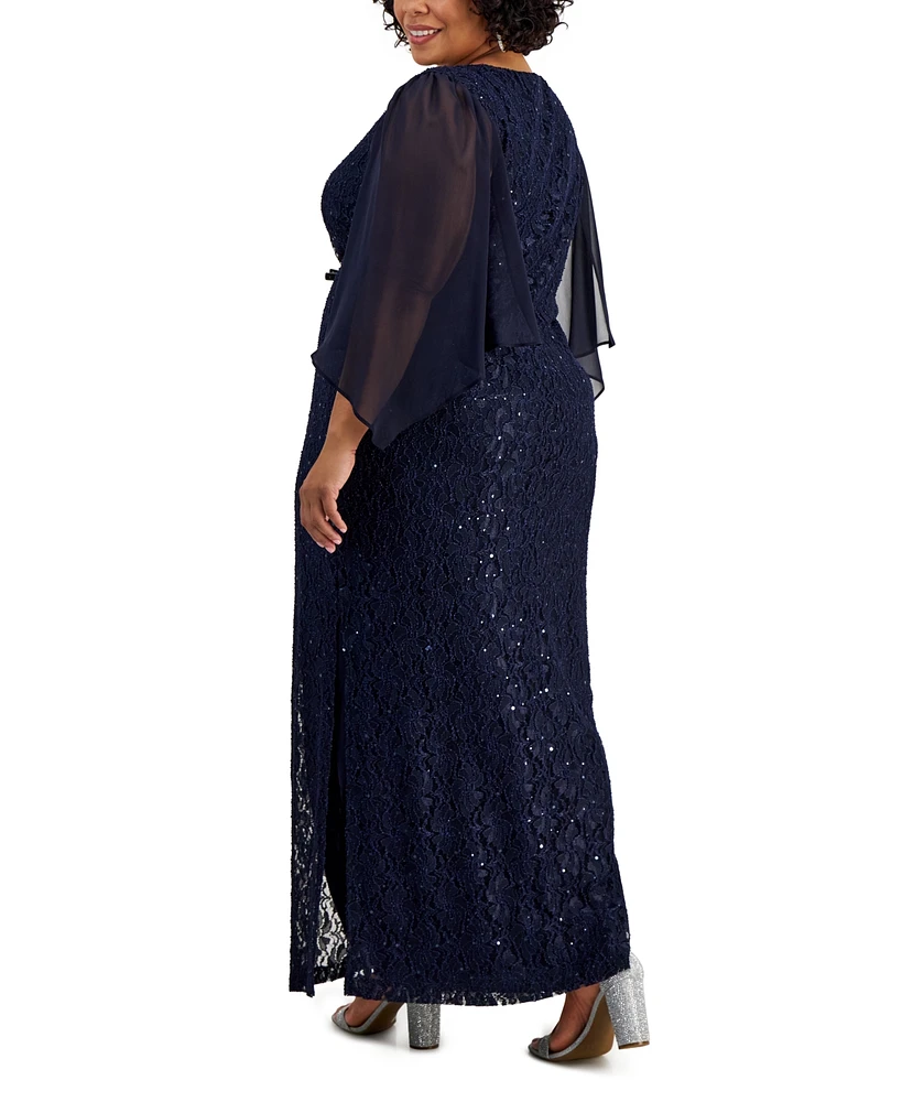 Connected Plus Embellished 3/4-Sleeve Lace Gown