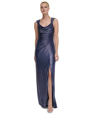 Dkny Women's Metallic Ruched Cowlneck Gown