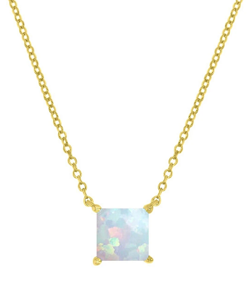 Lab-Grown Opal Square Cut Solitaire 18" Pendant Necklace (5/8 ct. t.w.)