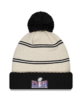 Men's New Era Cream, Black Kansas City Chiefs Super Bowl Lviii Cuffed Knit Hat with Pom