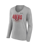 Women's Fanatics Heather Gray San Francisco 49ers Super Bowl Lviii Quick Pass Long Sleeve V-Neck T-shirt