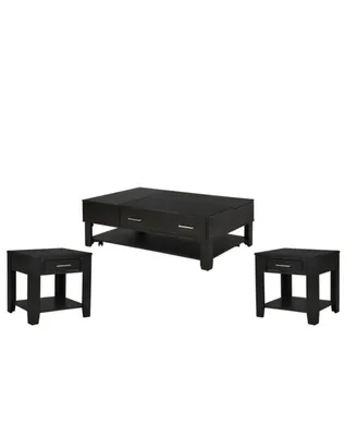 Simplie Fun Bruno 3 Piece Ash Gray Wooden Lift Top Coffee And End Table Set With Tempered Glass Top And Drawer