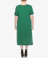 White Mark Plus Short Sleeve Pocket Swing Midi Dress