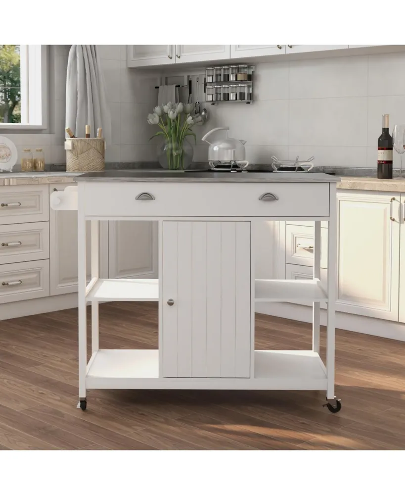 Simplie Fun Stainless Steel Countertop White Kitchen Cart