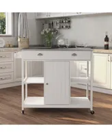 Simplie Fun Stainless Steel Countertop White Kitchen Cart