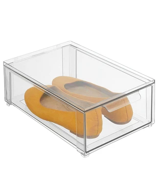 mDesign Plastic Stacking Closet Storage Organizer Bin with Pull Drawer, Clear