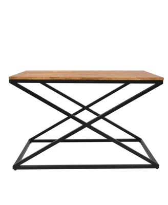 Simplie Fun 35 Inch Wooden Rectangle Coffee Table With X Shaped Metal Frame, Brown And Black