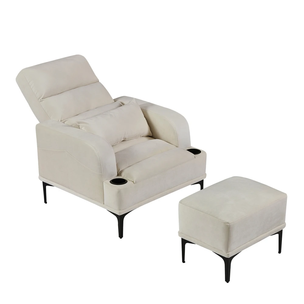 Simplie Fun Velvet Armchair Set with Ottoman & Cup Holder