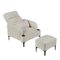 Simplie Fun Velvet Armchair Set with Ottoman & Cup Holder