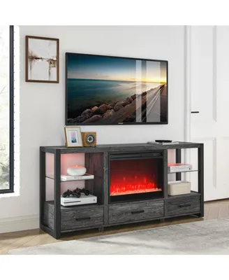 Simplie Fun 60 Inch Electric Fireplace Media Tv Stand With Sync Colorful Led Lights