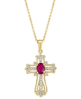 Effy Ruby (1/2 ct. t.w.) & Diamond (1/2 ct. t.w.) Openwork Cross 18" Pendant Necklace in 14k Gold