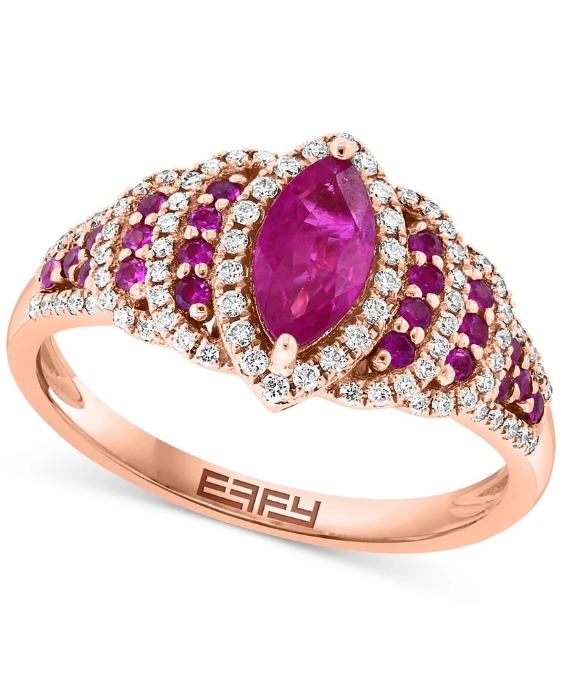 Effy Ruby (7/8 ct. t.w.) & Diamond (7/8 ct. t.w.) Marquise Halo Statement Ring in 14k Rose Gold