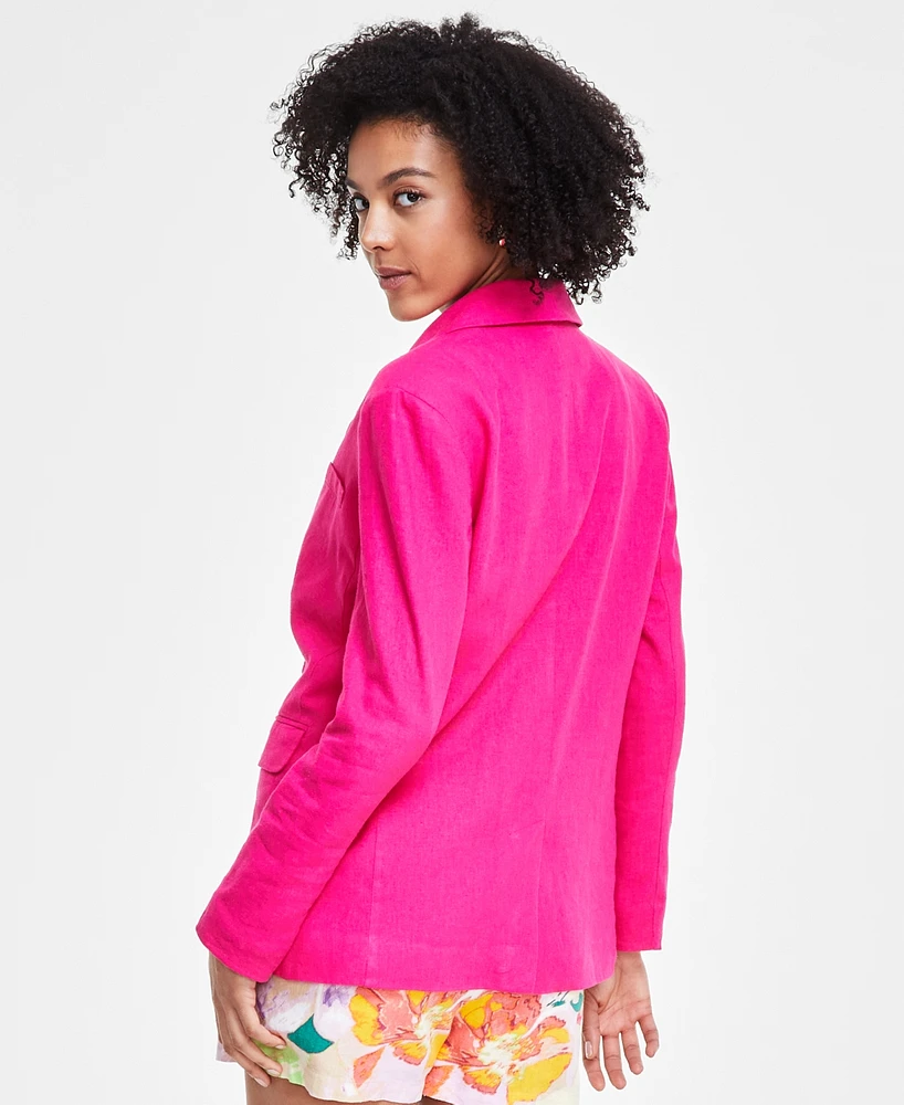 Bar Iii Women's One-Button Linen Blend Blazer, Created for Macy's