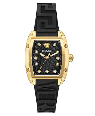 Versace Women's Swiss Diamond Accent Black Silicone Strap Watch 45x36mm