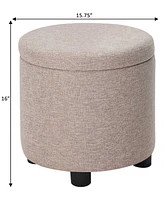 Convenience Concepts 15.75" Faux Linen Round Storage Ottoman with Tray Lid