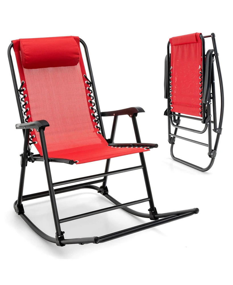 Outdoor Patio Camping Lightweight Folding Rocking Chair with Footrest