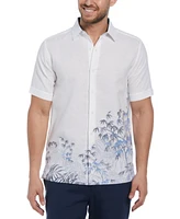 Cubavera Men's Short Sleeve Linen Blend Bamboo Leaf Print Button-Front Shirt