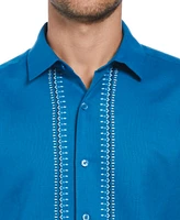 Cubavera Men's Short Sleeve L-Shaped Tropical Print Linen Blend Button-Front Shirt