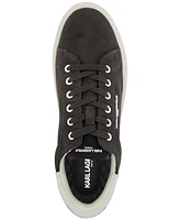 Karl Lagerfeld Paris Men's Suede Plain-Toe with Side White Logo Bit Sneaker