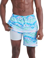 Saxx Men's Oh Buoy 2N1 Geo Gradient Printed Volley 7" Swim Shorts