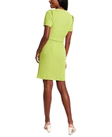 London Times Petite Puff-Sleeve Belted Dress