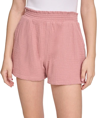 Calvin Klein Jeans Women's Smocked-Waist Double-Crepe Pull-On Cotton Shorts