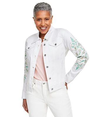 Style & Co Women's Embroidered Classic Denim Jacket, Created for Macy's