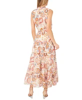 Msk Women's Printed Tie-Neck Sleeveless Maxi Dress