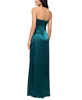 Blondie Nites Juniors' Strapless Side-Slit Satin Dress