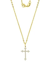 Cubic Zirconia Small Cross 18" Pendant Necklace in 10k Gold