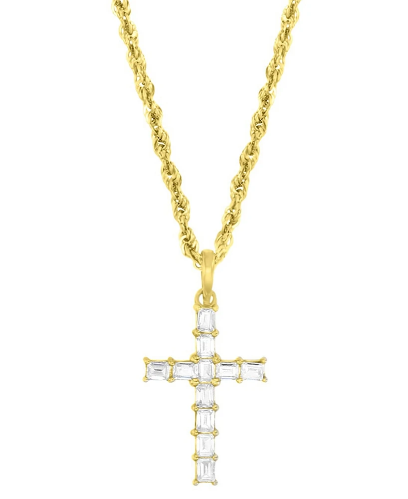 Cubic Zirconia Baguette Cross 18" Pendant Necklace in 10k Gold