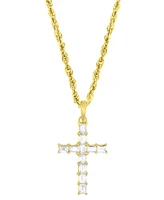 Cubic Zirconia Baguette Cross 18" Pendant Necklace in 10k Gold