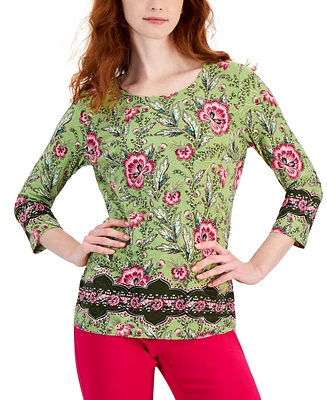 Jm Collection Women's Printed Jacquard Knit Top, Created for Macy's