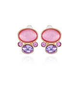 T Tahari Gold-Tone Lilac Violet and Pink Glass Stone Clip-On Stud Earrings
