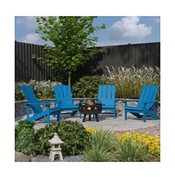 Ayala 5 Piece Outdoor Leisure Set With Of 4 Poly Resin Adirondack Chairs And Star Moon Iron Fire Pit