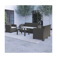 Greta 4 Piece Faux Rattan Patio Furniture Set With Included Cushions, Chair, Sofa, Loveseat And Coffee Table