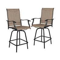 Merrick Lane Set Of 2 Brett High Back Bar Height Swivel Patio Stools With Powder Coated Metal Frames And Textilene Upholstery