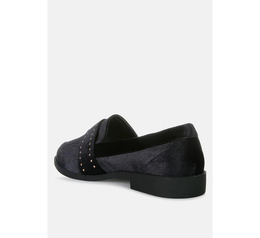 London Rag Walkin Stud Detail Velvet Loafers