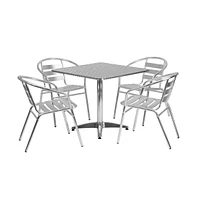 31.5'' Square Aluminum Indoor-Outdoor Table Set With 4 Slat Back Chairs