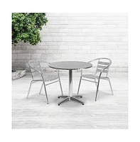 31.5'' Round Aluminum Indoor-Outdoor Table Set With 2 Slat Back Chairs