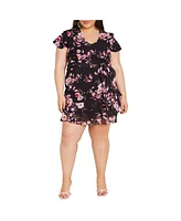 City Chic Women's Romantic Print Ruffle Mini Dress