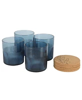 Bloomhouse 8 Pc Handmade Colored Glass 15 oz Coaster Set